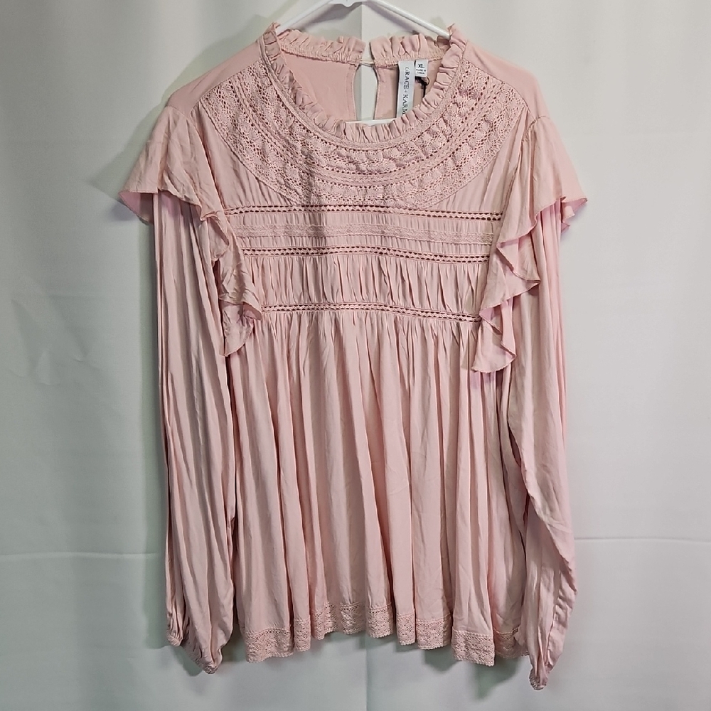 Grace+Karma Pink Lace Detail Women's  Top